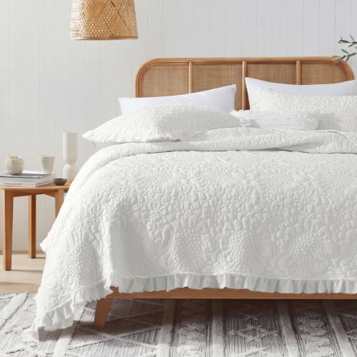 White Ruffled Quilt King Size