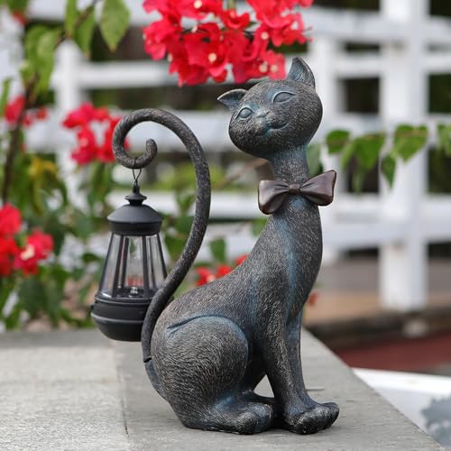 Cat Outdoor Statues with Solar Garden Light