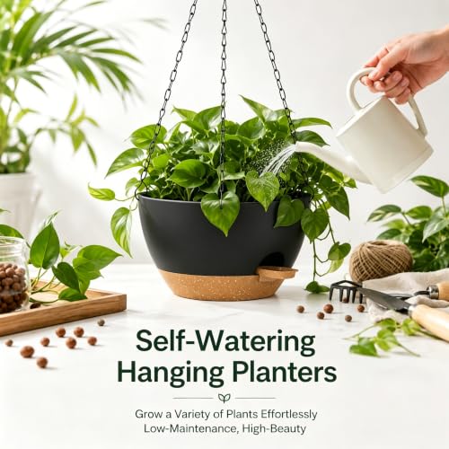 12 Inch Self Watering Hanging Planters 2 Pack (2 Count)