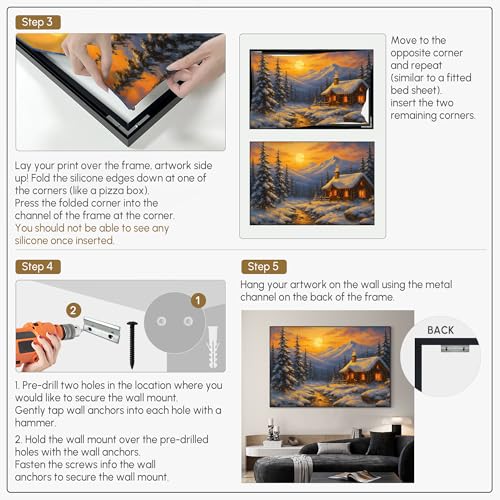 46"x72" Extra Large Framed Wall Art Cozy Cabin in Snowy Mountain Landscape at Sunset for Home Living Room Bedroom Decor