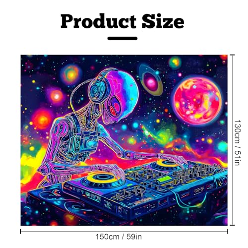 Blacklight Space Astronaut Tapestry UV Reactive Galaxy Planet Glow in Dark Tapestries Black Light Poster Neon Wall Hanging Art for bedroom Living Room