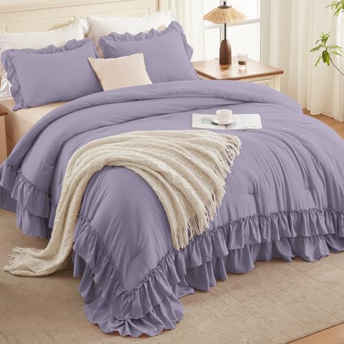 Grayish Purple Twin Size Ruffle Comforter Set