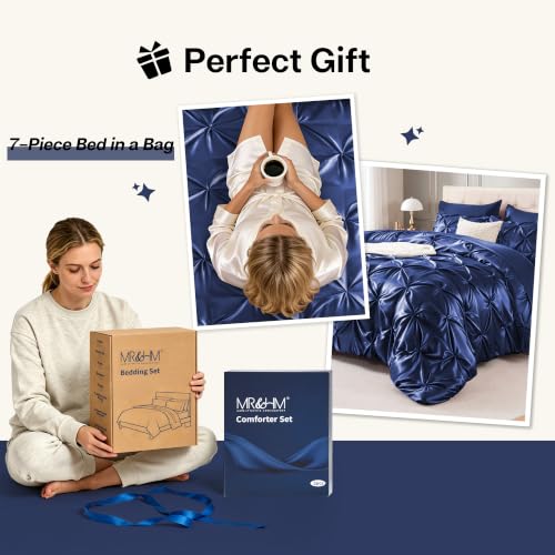 Satin Twin XL Comforter Set Navy Blue