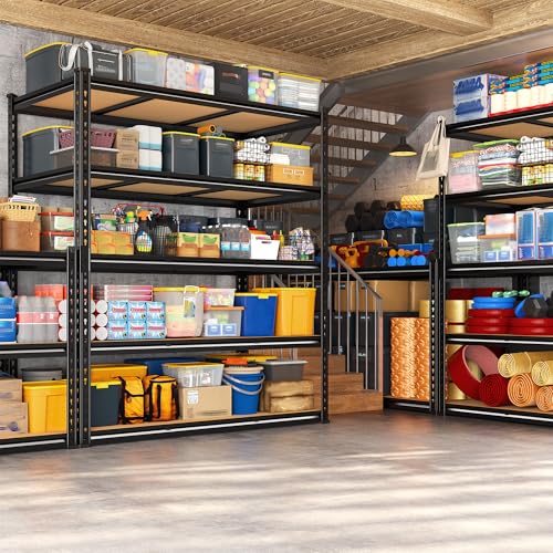 48" W Garage Shelving 3080LBS Storage Shelves 5 Tier Industrial Shelving Adjustable Metal Storage Shelves for Garage (4 Count)