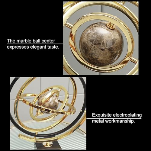 Modern Abstract Art Decoration Metal Globe Ornament Sculpture Decor with Rectangle Stand Black & Gold