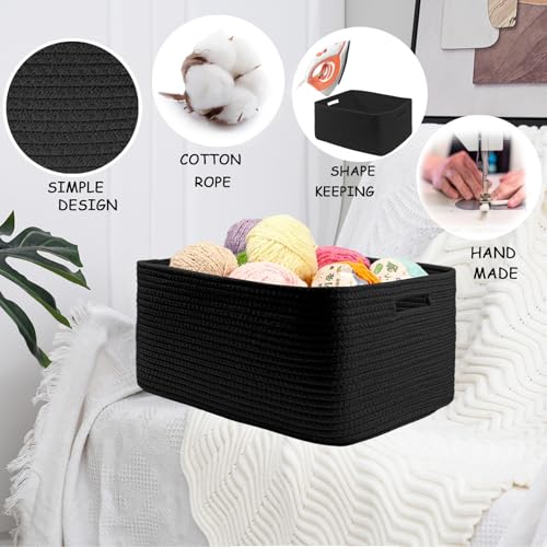 Cotton Rope Woven Basket with Handles for Shelves