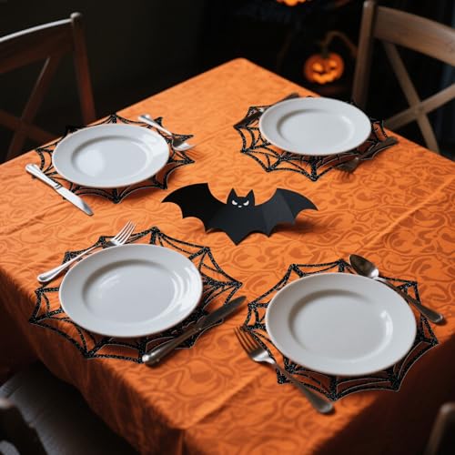 60Pcs Halloween Glitter Spider Web Disposable Paper Placemats Black Spiderweb Dining Table Mat Place Mats for Trick or Treat Party Home Table Setting (60 Count)