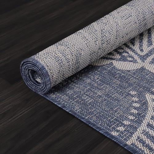 Medallion Outdoor Rug 8x10 Washable Outside Carpet for Indoor Patio Porch Waterproof Easy Cleaning Non Shedding Area Rugs Blue 8 x 10