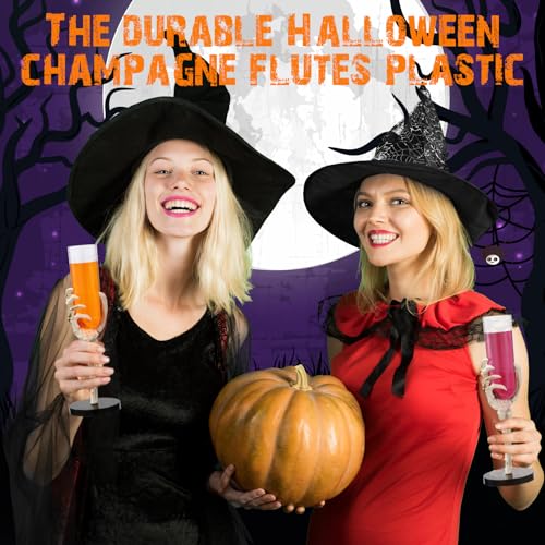 6 Pcs Halloween Skeleton Hand Wine Glass 2.7 oz Halloween Goblets with Skeleton Hand Plastic Champagne Flutes Spooky Creepy Cups for Haunted House Party Decorations (6 Count)