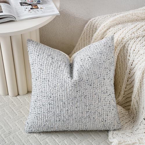 Striped Throw Pillow Covers 22x22 Set of 2 Blue Textured Boucle Chic Morden Boho Accent Farmhouse Square Decorative Couch Pillow Covers for Home Decor Bed Sofa Living Room (2 Count)