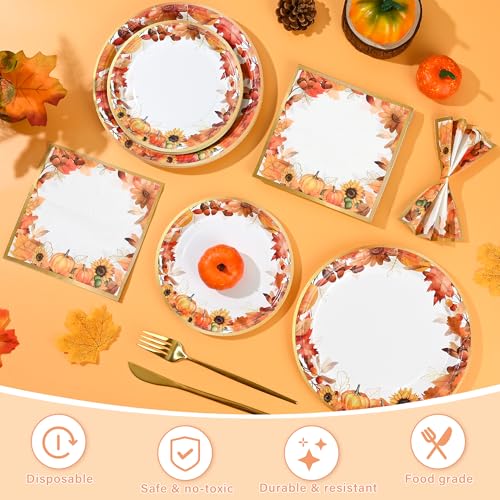 150Pcs Fall Paper Plates and Napkins Party Supplies Autumn Plates Napkin (150 Count)