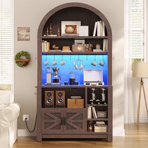 73" Tall Arched Bakers Rack with Power Outlet and LED Light
