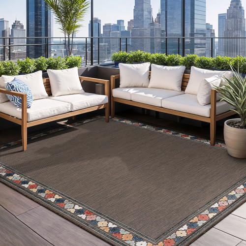 Outdoor Rug 5x7 Modern Bordered Area Rugs for Indoor and Outdoor Patio Easy to Clean Non Shedding Living Room Porch Garden Washable Outside Carpet