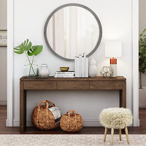 35" Round Wood Mirror