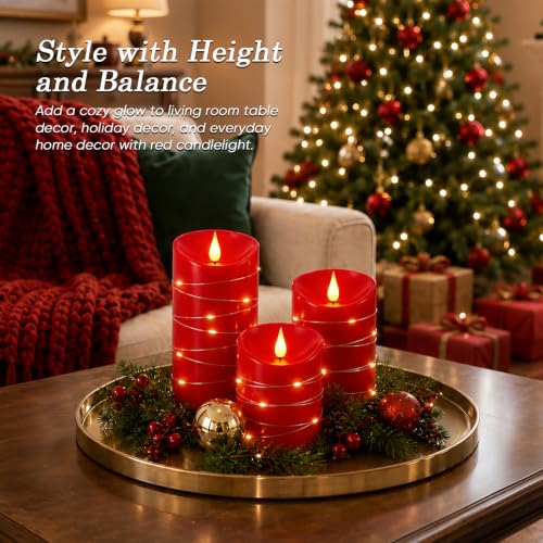 Red Flameless Candles with String Lights (3 Count)