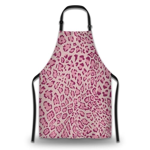 Chef Apron for Men Pink Leopard Funny Aprons for Women for Kitchen Cooking Restaurant BBQ Painting Crafting 27”