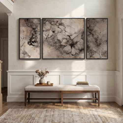 Extra Large 3 Piece Framed Vintage Floral Abstract Wall Art for Living Room (3 Count)