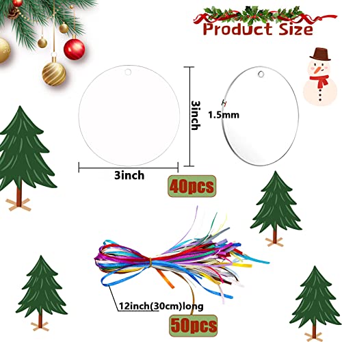 40 Pieces Christmas Hanging Ornaments with 50Pcs 25 Color Ribbons (40 Count)