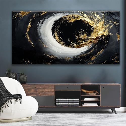 Large Abstract Wall Art For Living Room Black And Gold Wall Art Modern Canvas Art Wall Decor 29" X 58" Painting Abstract Art For Bedroom Hotel Office Apartment Home Decoration