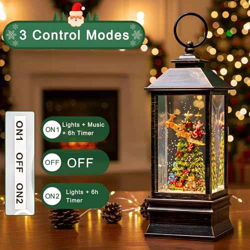 10.4" Christmas Snow Globe Flying Santa Around The Tree Water Lantern