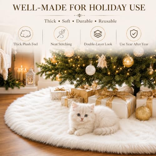 72 Inch White Faux Fur Christmas Tree Skirt