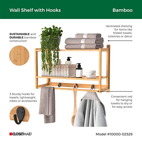 Bamboo Wall Shelf with Towel Bar
