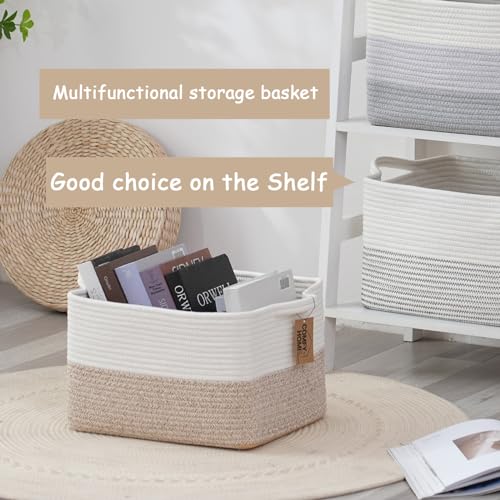 Cotton Rope Woven Basket with Handles for Shelves