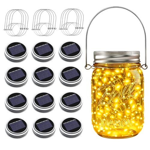 Mason Jar Solar Lights for Outside (12 Count)