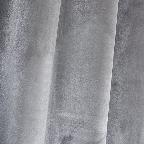 Super Soft Luxury Velvet Smoky Gray Classic Blackout Curtains Panels Home Theater Grommet Top Curtain Drapes Eyelet 52Wx120L inch Light Grey