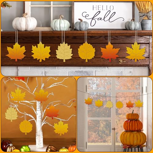 24 PCS Unfinished Wooden Fall Crafts Maple Leaves Shaped Hanging Ornaments (24 Count)