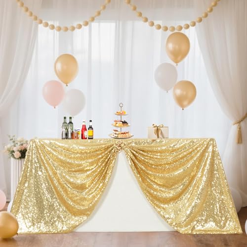 Sequin Tablecloth 50x72 Inch Light Gold for Wedding Party