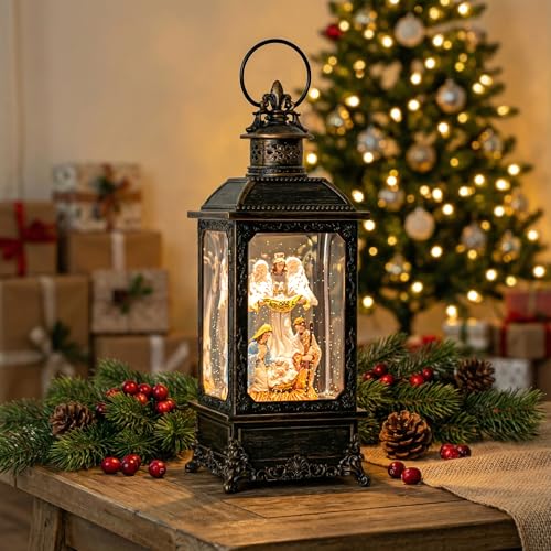 Christmas Snow Globe Lighted Angel & Nativity Scene