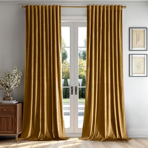 Gold Velvet Pinch Pleat Blackout Curtains W52 X L84 Inches (2 Count)