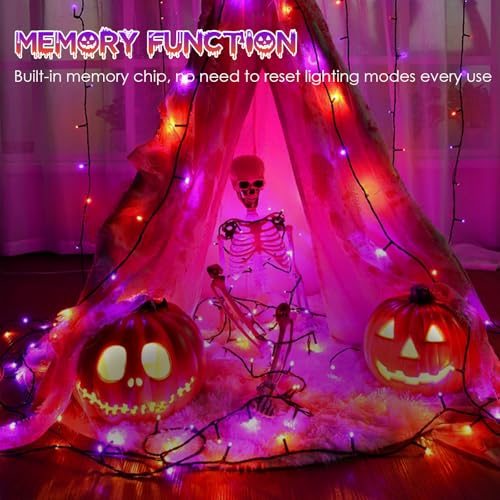 Solar Halloween Lights 4 Pack 132FT 400 LED String Lights Purple and Orange (33 Foot)