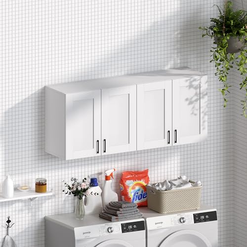 White Laundry Room Cabinets and Storage with 3 Doors and Utility Adjustable Shelf
