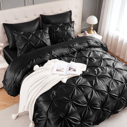 Satin Twin Comforter Set Black