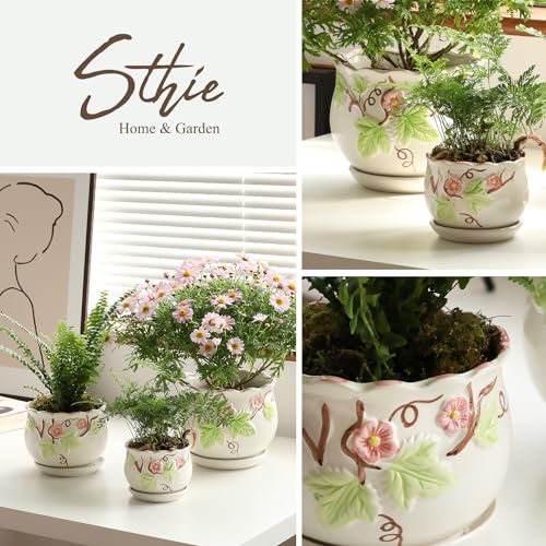 Ceramic Plant Pots with Drainage Holes and Saucers (3 Count)