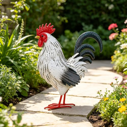 Rooster Garden Statue Sculpture Metal Chicken Yard Decor Outdoor Figurines Patio Backyard Decoration