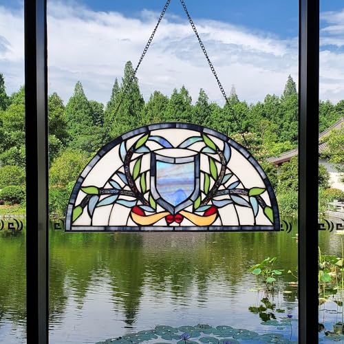 Half Moon Stained Glass Window Hanging Tiffany Style 16" x 8" Half