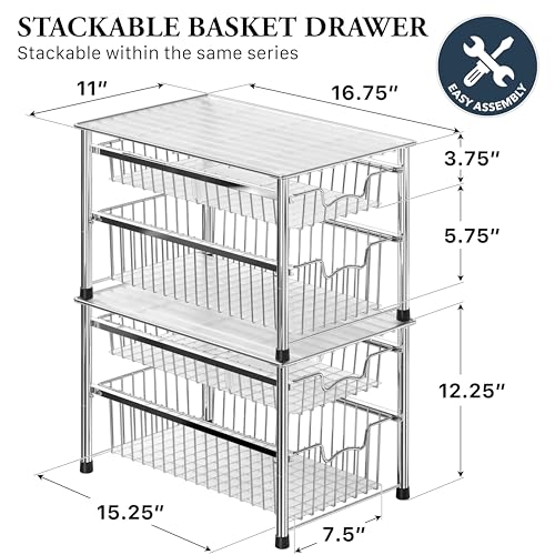 Stackable 2 Tier Sliding Basket Organizer Drawer