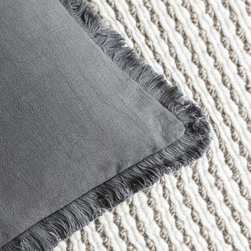 Decorative Linen Fringe Throw Pillow Covers 20×20 Inch (2 Count)