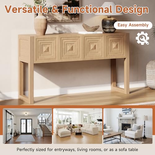 55" Carved Console Table with 3 Soft