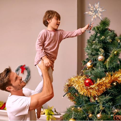 8 in Silver Glitter Snowflake Tree Topper with 25 Clear Lights