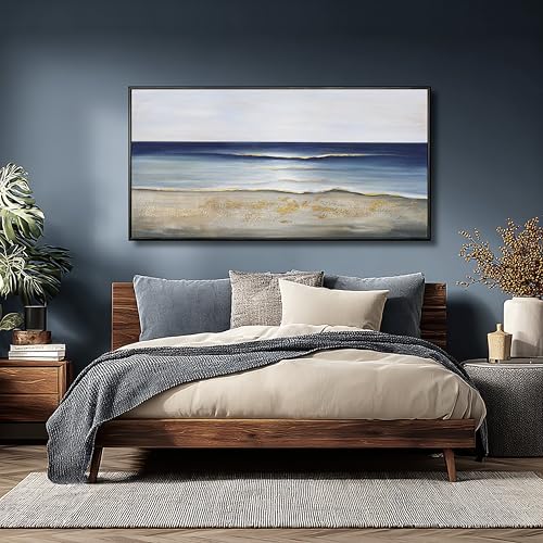 Ocean Wall Art Large Framed Wall Decor Blue and Gold Artwork Room Decor Aesthetic for Living Room Bedroom Dining Room Office Home Decor 30x60 Inch