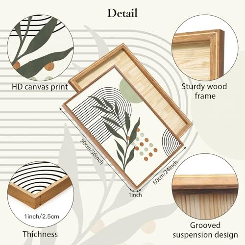 KAlRNE Sage Green Boho Beige Framed Wall Art Botanical Set (3 Count)