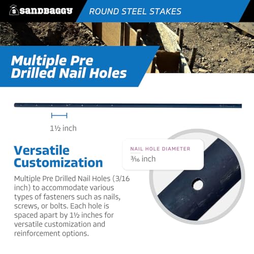 48 Inch Round Steel Concrete Form Stakes with Nail Holes (5 Count)