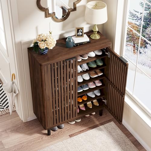 Farmhouse Shoe Cabinet with Shutter Doors