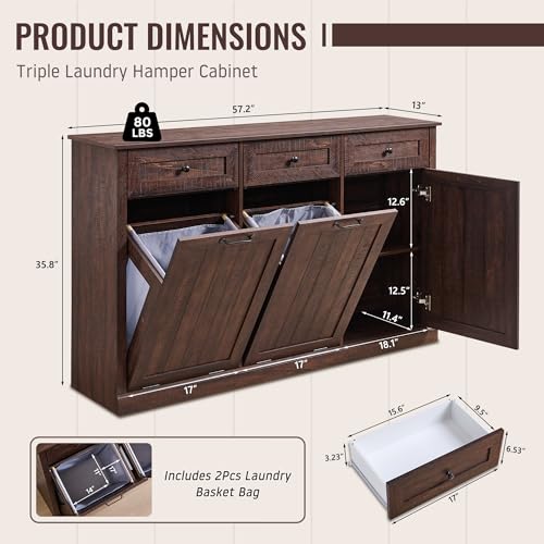 Triple Tilt Out Laundry Hamper Cabinet