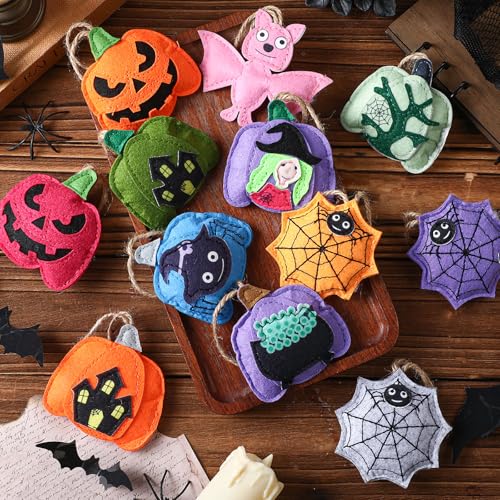12 Pcs Halloween Felt Ornaments 3D Pumpkin Hanging Tree Decor (12 Count)