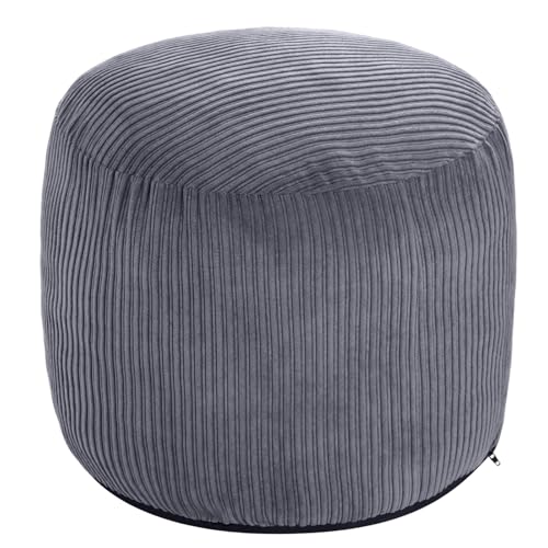 Pouf Ottoman Corduroy Round Gray Foot Stools Ottomans